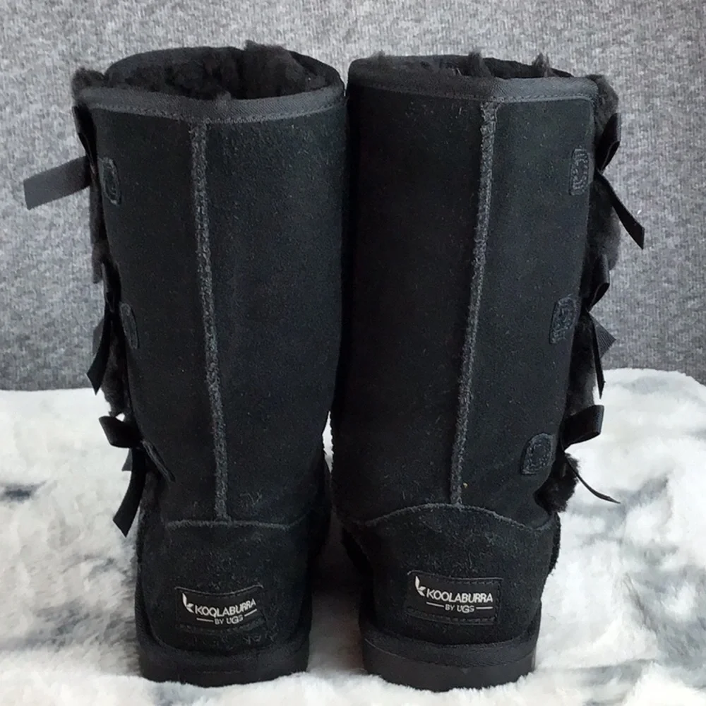 UGG Koolaburra Victoria Tall‎ Black Suede Boots with Side Bows Size 2